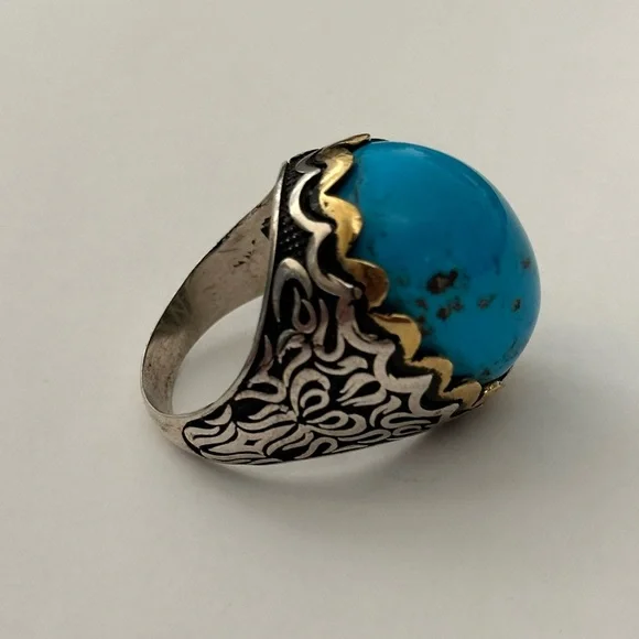 925 Silver ring turquoise blue oval stone - Picture 6 of 7